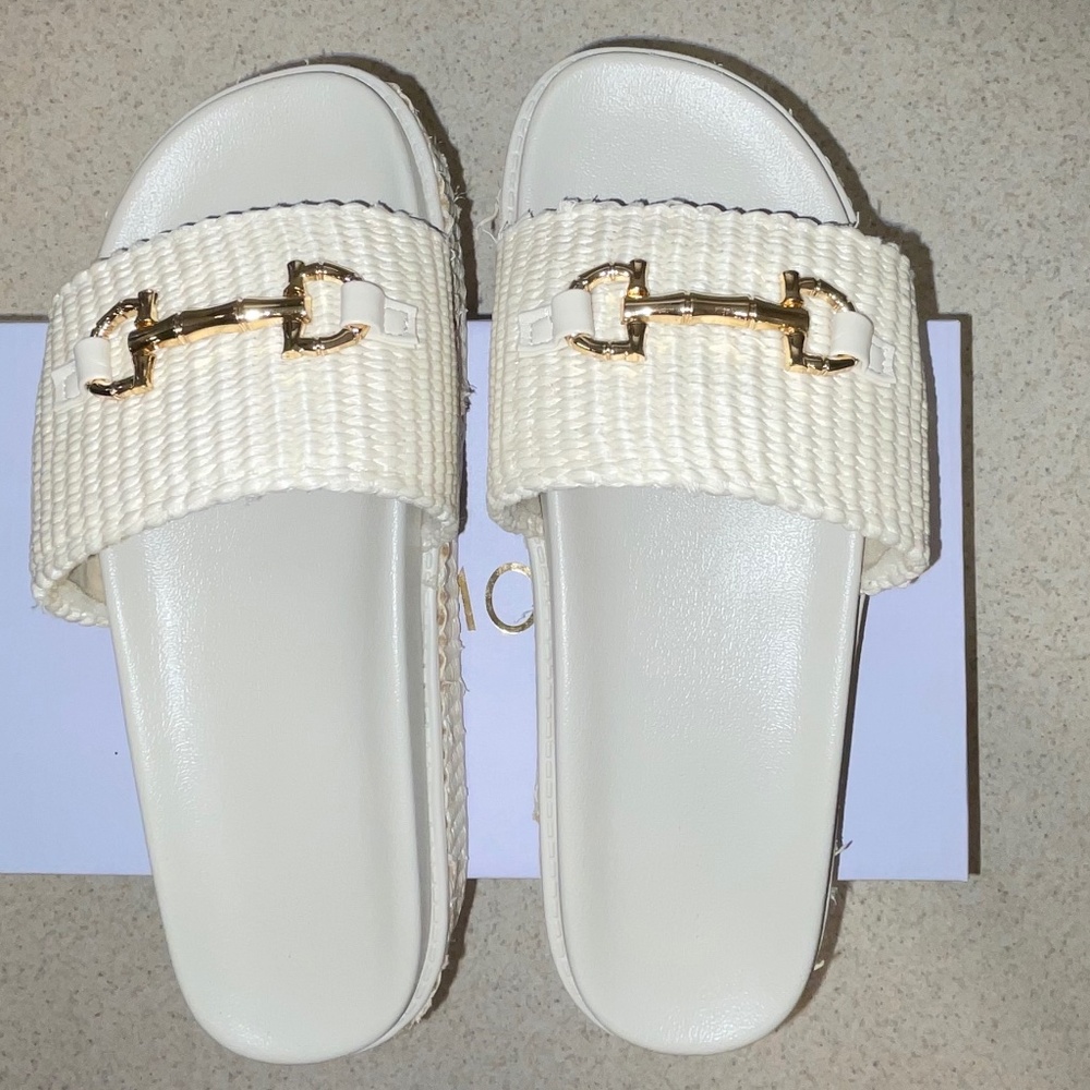 Top Moda Ivory Raffia Slides - Picture 5 of 6
